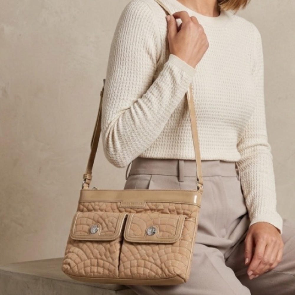 Vera Bradley Tan Quilted Front Pockets Crossbody‎ Bag